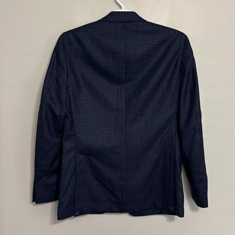 NEW Peter Millar Mens 42L Crown Crafted Navy Wool Silk Cashmere Check Blazer